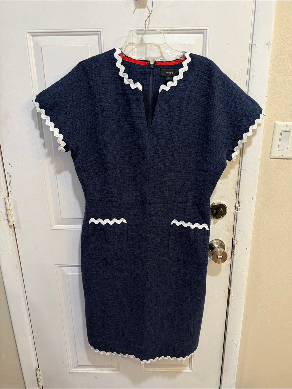 J. Crew Navy Midi Dress with White Ric Rac Trim